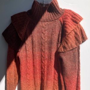Vigoss Ombre Turtle-Neck with Shoulder Ruffle Sweater